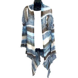 2 ii Sisters Open Front Striped Open Knit Cardigan Blue Brown Size Small Medium